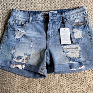 Distressed Mid-Rise jean shorts